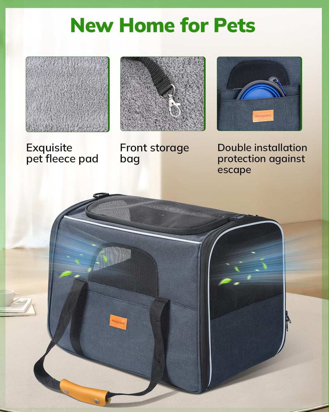 Large Cat Carrier - Soft Sided Cat Carrier Large for Big Medium Cats and Puppy up to 20lbs, Pet Carrier with Safety Zippers, Foldable Bowl, Pet Travel Carrier Bag - Dark Gray Large