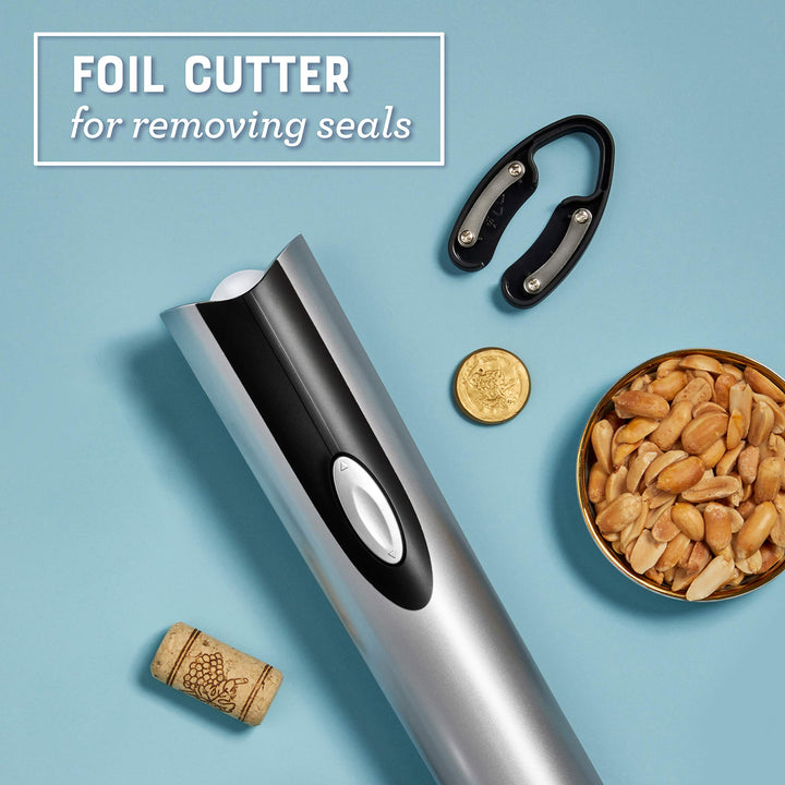 Oster Cordless Electric Wine Bottle Opener with Foil Cutter, FFP, One, Silver