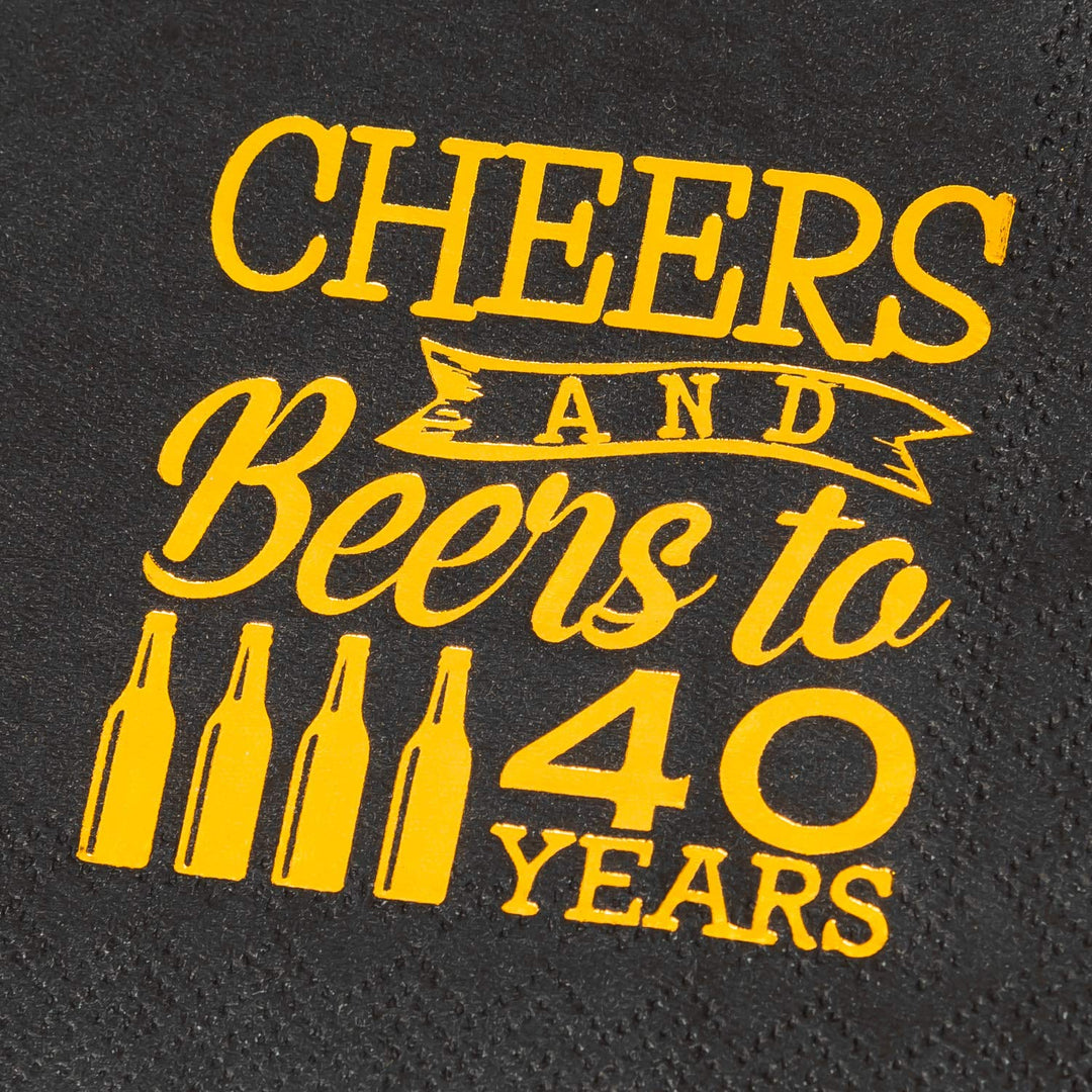 Crisky 40th Birthday Cocktail Napkins Black and Gold, B