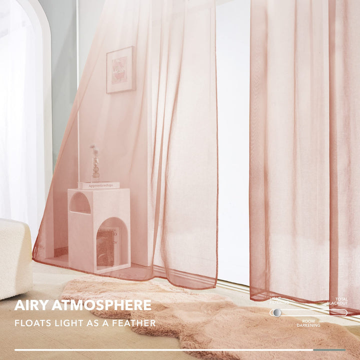 Faux Linen Gradient Reddish Brown Sheer Curtains, Ombre Voile Curtains - 52x72 Inch, 2 Panels, Rod Pocket Gradient Sheer Curtains for Bedroom, Reddish Brown