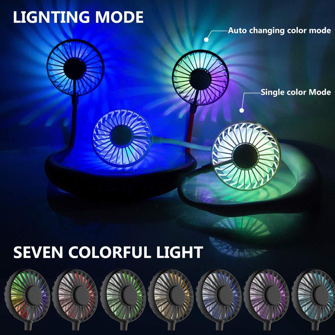 Portable Neck Fan, USB Rechargeable Fan with 3 Speeds Adjustable, Neck Fans Portable Rechargable Prime with LED Lights - Black