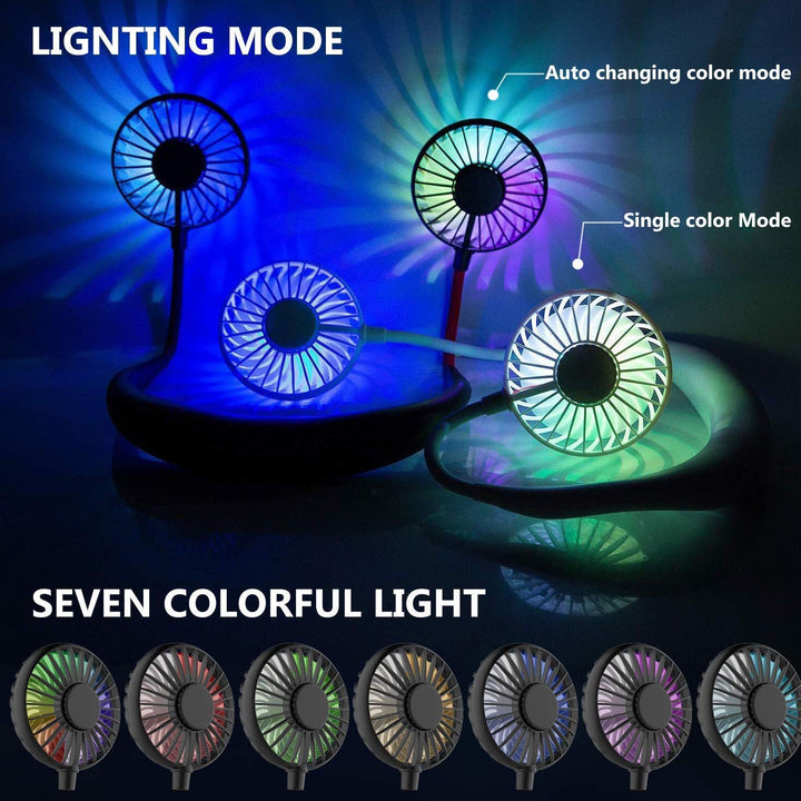 Portable Neck Fan, USB Rechargeable Fan with 3 Speeds Adjustable, Neck Fans Portable Rechargable Prime with LED Lights - Black