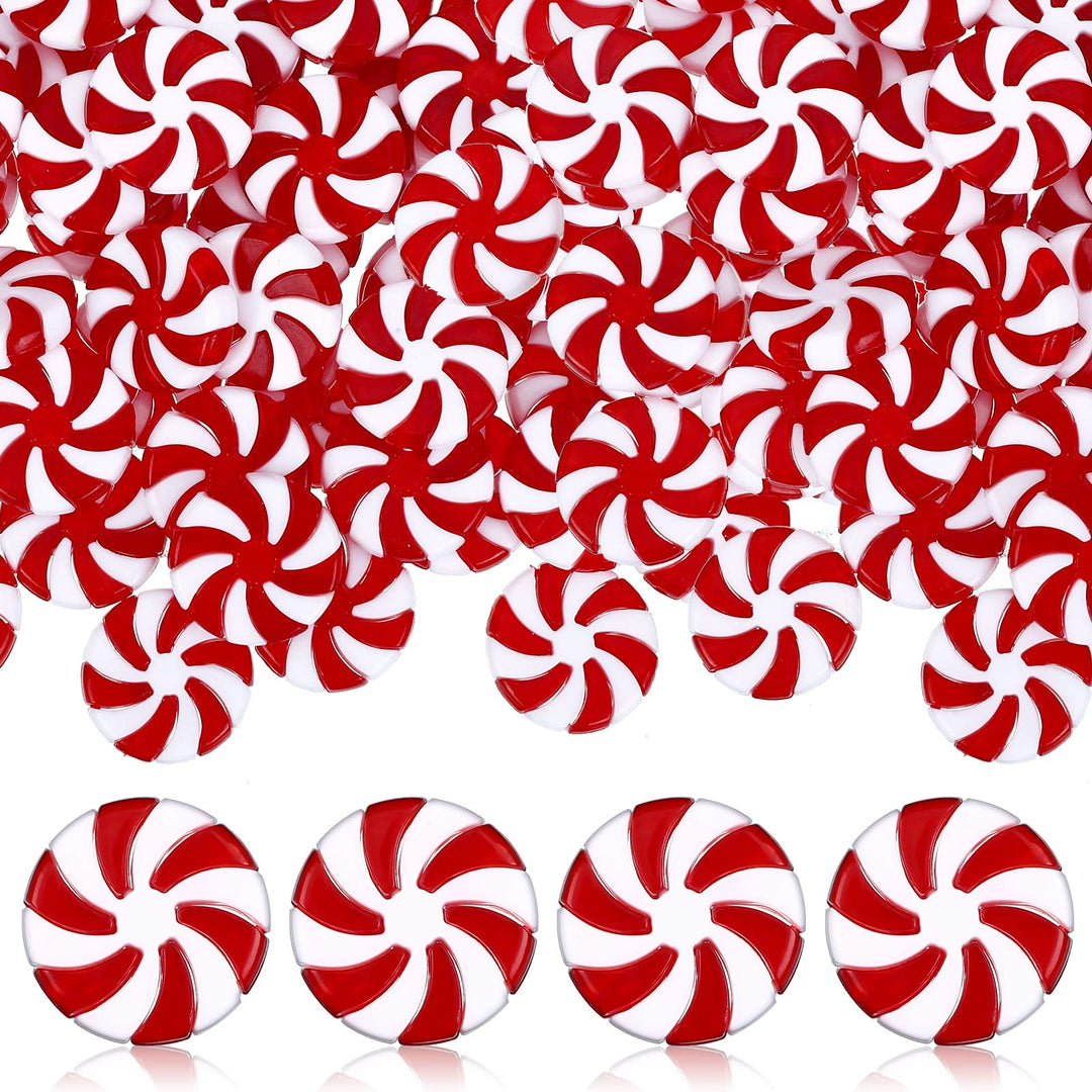 25 mm Christmas Candy Cane Peppermint Ornaments for Christmas Tree Fake Candy Candy Decorations Candy Decor Candy Christmas Ornaments Candy Cane Craft for DIY Crafts (Red White, 100 Pcs)
