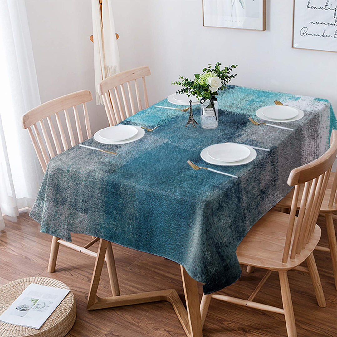 Tablecloths for Rectangle Tables Turquoise and Grey Abstract Art Painting Teal Waterproof Polyester Table Cloth for Kitchen Dinning Table Washable Table Cover for Parties/Wedding/Picnic 60x102in