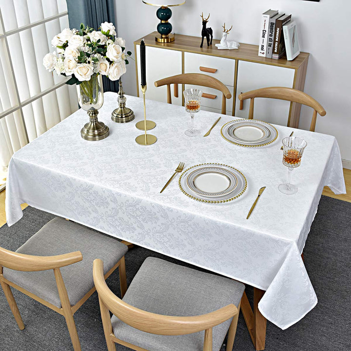 Rectangle Table Cloth - 60 x 84 Inch White Jacquard Tab