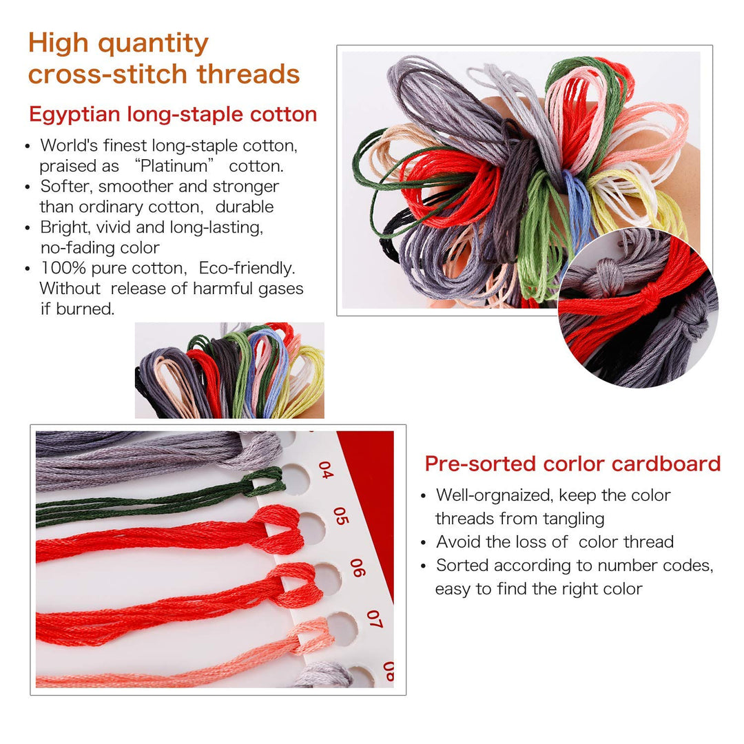 Cross Stitch Stamped Kits for Adults 4 Pack Scenery Pattern 11CT Printed Cross Stitch Kits for Beginner Prestamped Easy Needlepoint Kits Crafts for Decor 7.9x7.9 inch