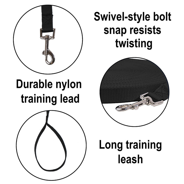 Dog/Puppy Obedience Recall Training Agility Lead - 15ft 20ft 30ft 50ft 100ft Training Leash - Great for Play, Camping, or Backyard - Black 20ft