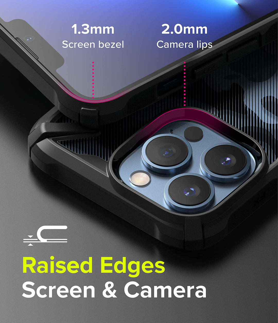 Fusion-X Compatible with iPhone 13 Pro Max Case, Camouflage Design Hard Back Heavy Duty Shockproof Advanced Protective TPU Bumper Phone Cover - Camo Black