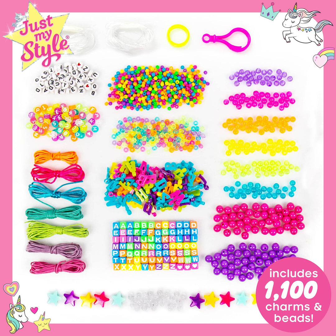 ABC Beads by Horizon Group Usa, 1000+ Charms &amp; Beads, Alphabet Charms, Accent Seed Star Wax Beading Cord, Satin Cord Key Ring Included, Bright, Small