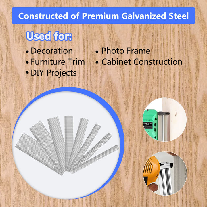 18 Gauge Brad Nails 8 Sizes (2,1-3/4,1-1/2,1-1/4,1,3/4,5/8,2/5) Galvanized 18 GA Nail Gun Nails Assorted and Small Finishing Nails for Pneumatic, Electric Brad Nailer (1600)