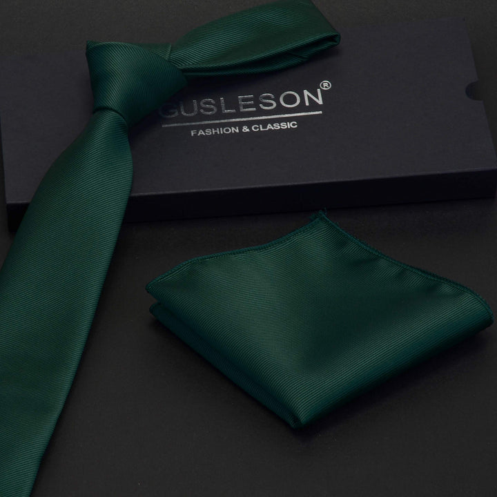 Solid Dark Green Emerald Skinny Tie For Men Classic Slim Necktie and Pocket Square Set (0754-08)