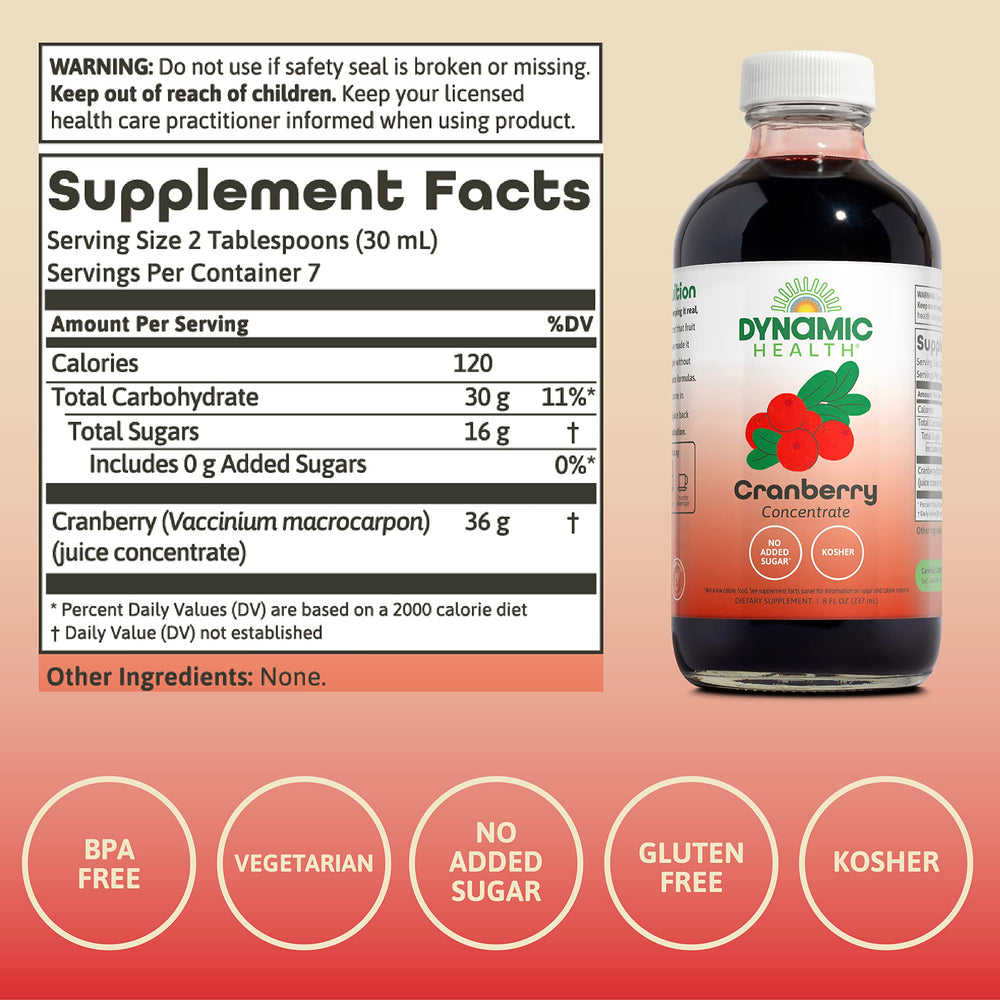 Pure Cranberry Juice Concentrate, Unsweetened, Natural Antioxidant Support, No Added Sugar, 8 Fl oz
