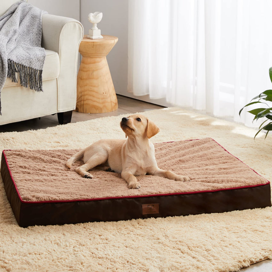 Orthopedic Dog Bed, Pet Bed for Large Dogs, Egg Crate Foam, Soft Rose Plush, Waterproof Removable Cover