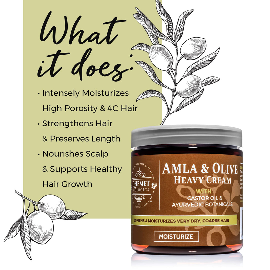 Amla &amp; Olive Heavy Cream - Moisturizing Balm for Extremely Dry &amp; 4C Hair - Adds Soft, Supple Moisture &amp; Hydration to Afros, Coils, Curls, Puffs, Twists, Braids, Locs &amp; More (8.9 oz)