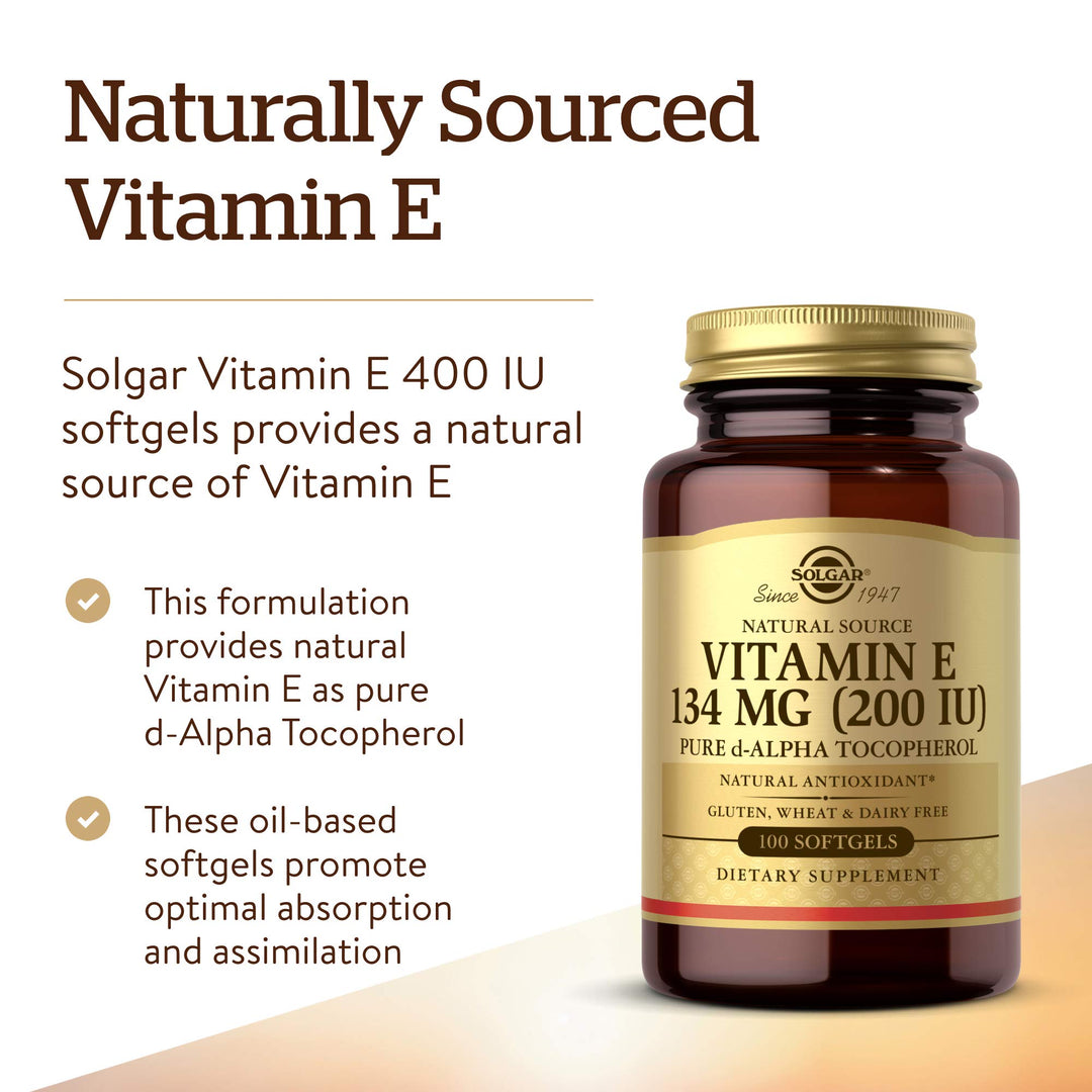 Solgar Vitamin E 200 IU Alpha, 100 Softgels - Antioxida