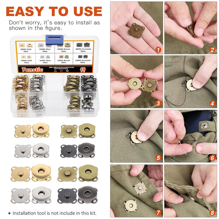 40 Sets 4 Color 14MM 18MM Magnetic Button Sewing Clasps Snaps Fasteners, Sew in Magnetic Plum Blossom Bag Button Snaps for Purses Bags Clothes