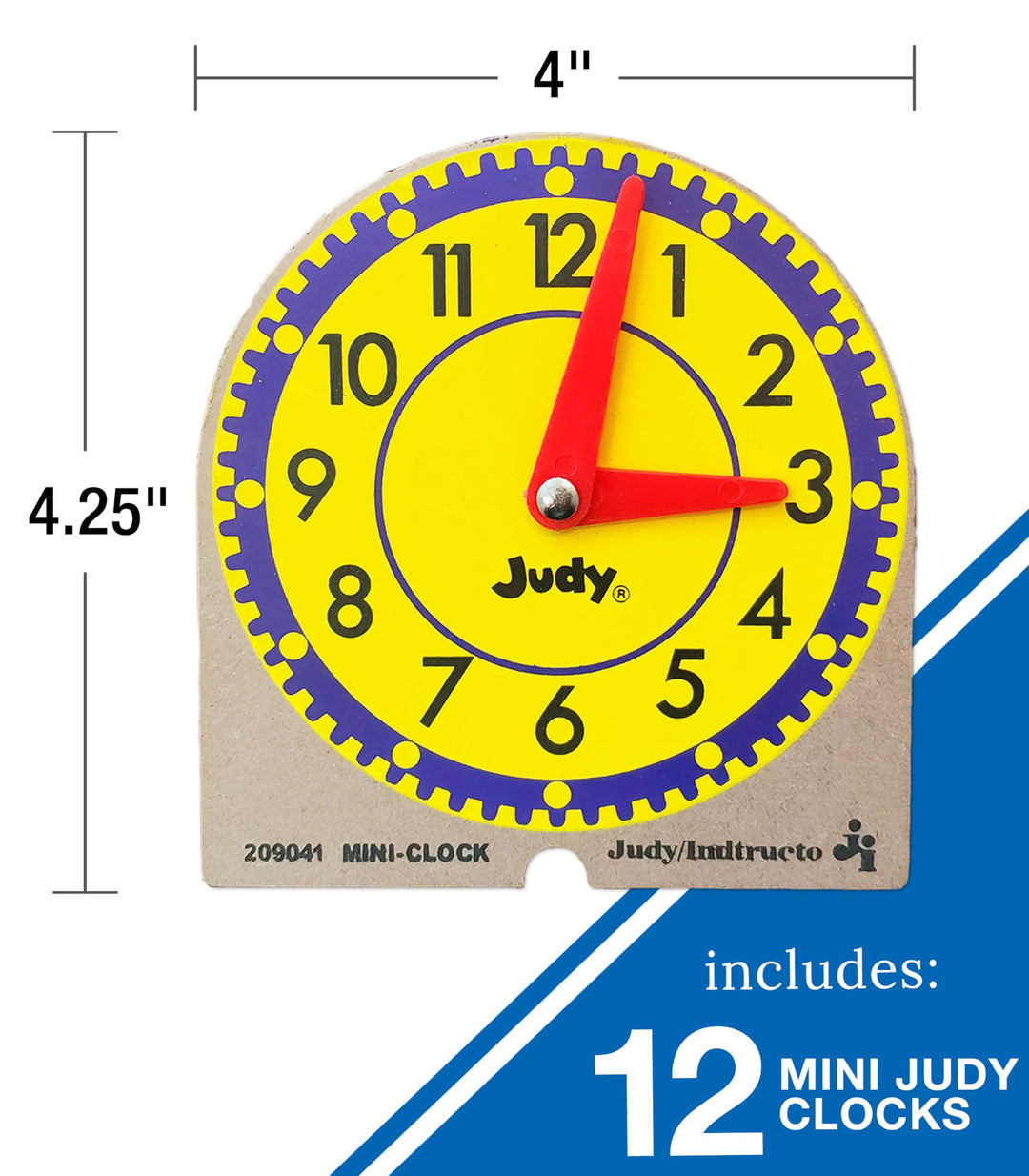 Carson Dellosa 12 Mini Judy Clocks Set, 4 x 4 Learning Clock for Kids Ages 4-8, Kids Analog Clock for Teaching Time, Teaching Time Activity Set for Schools, Homeschool and Daycare