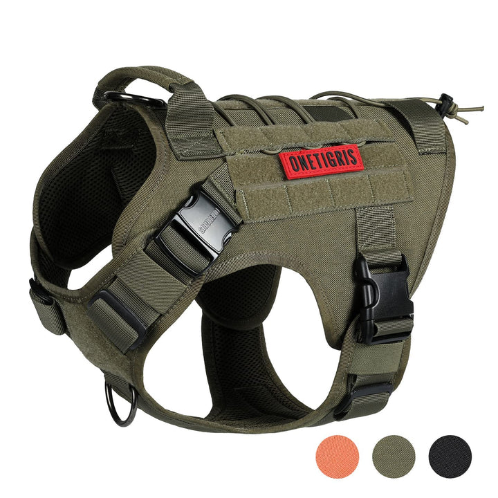 Tactical Dog Harness Vest with Handle, Military Dog Harness for Large Medium Dogs,FIRE Watcher 2.0 No-Pull Service Dog Vest,Adjustable Dog Vest Harness for Walking Hiking Training(L,Green)