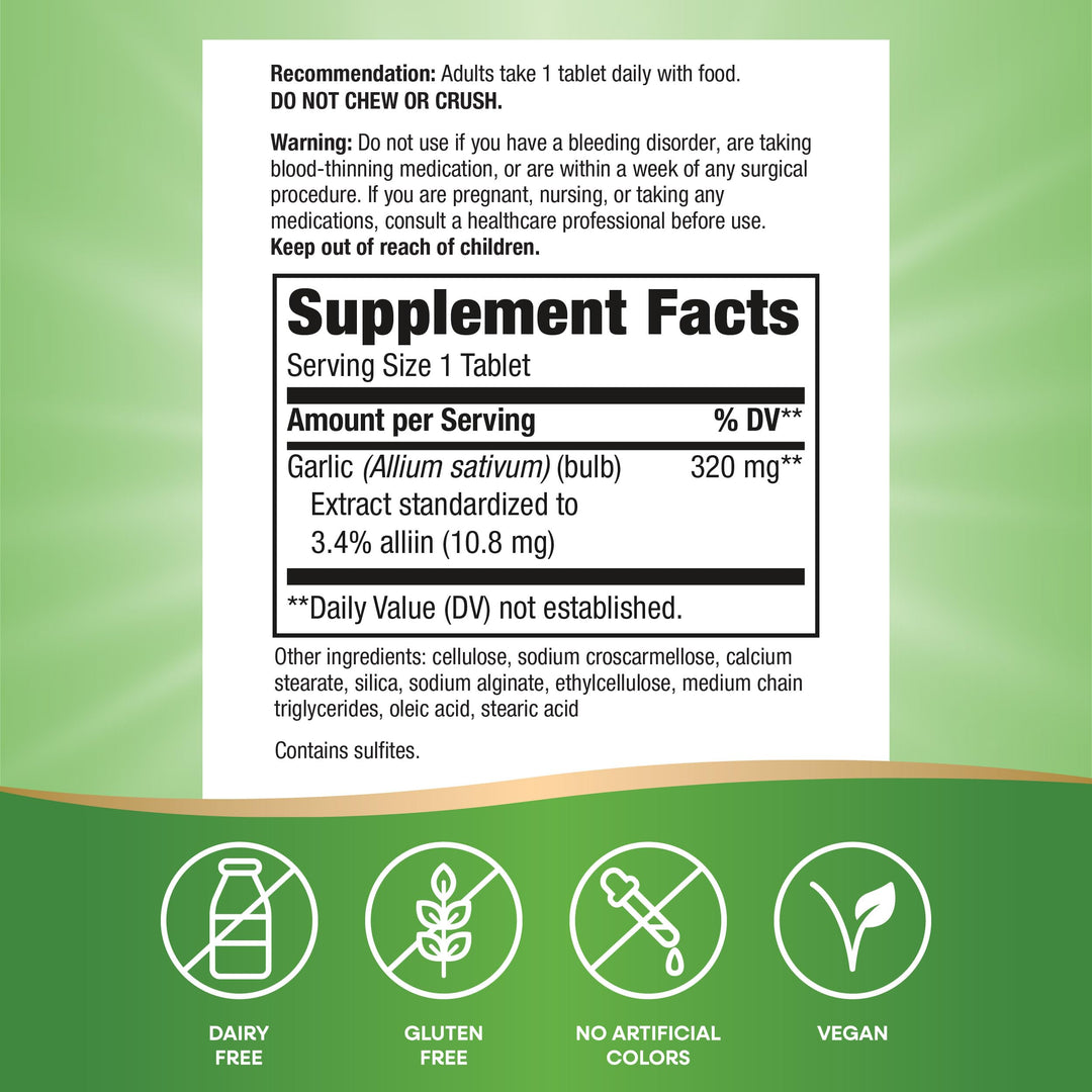 Nature&#39;s Way Garlinase 5000, Garlic Extract, Supports Heart Health*, Odor-Free, Vegan, 100 Tablets (Packaging May Vary)