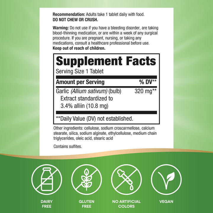 Nature&#39;s Way Garlinase 5000, Garlic Extract, Supports Heart Health*, Odor-Free, Vegan, 100 Tablets (Packaging May Vary)