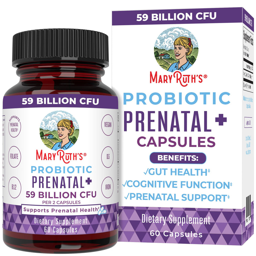 Prenatal Vitamins & Probiotics | 59 Billion CFU | Vitamin D3 & B12 | Iron | Folate | Selenium | Choline | Vegan | Non-GMO | 60 Capsules