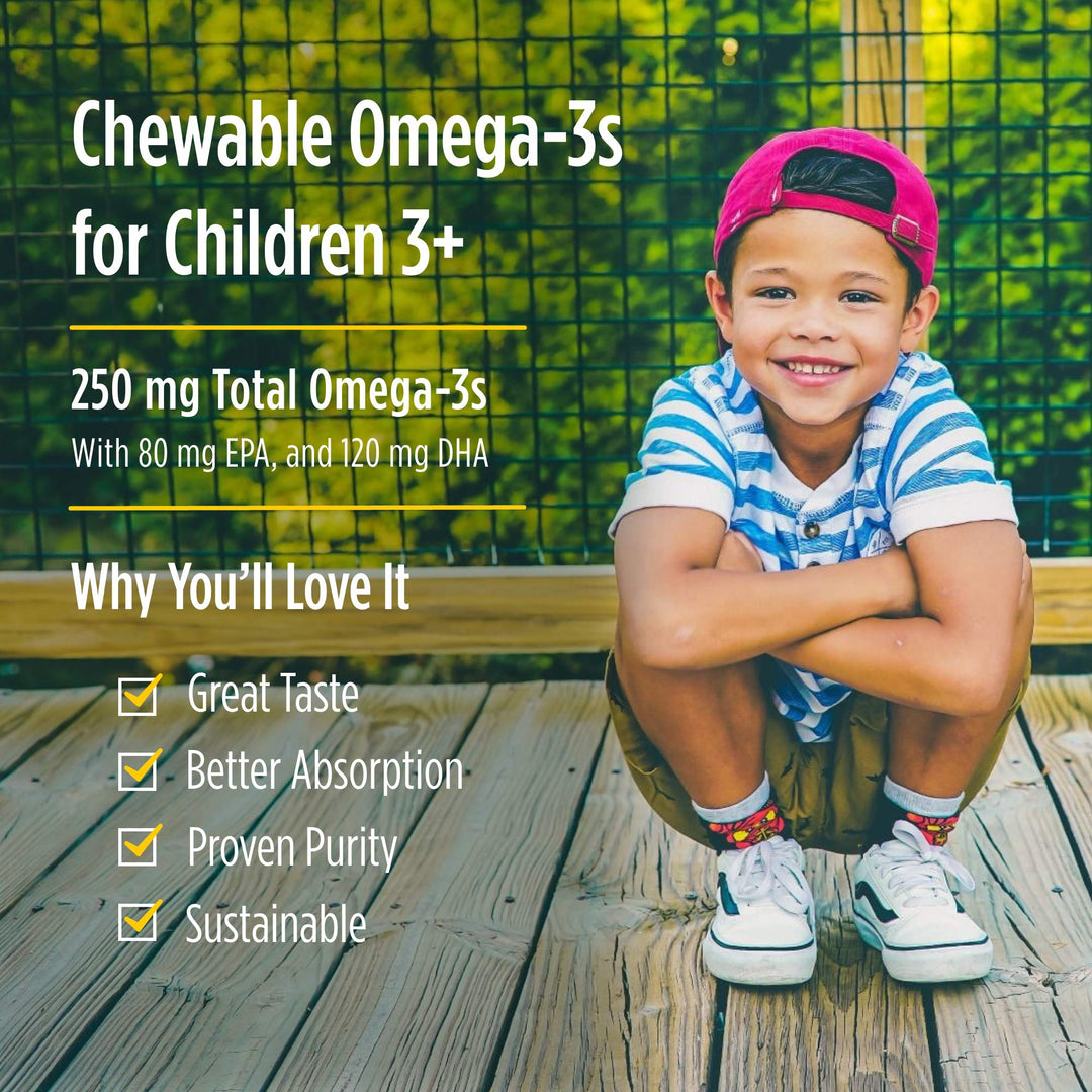 Pro DHA Junior, Strawberry - 180 Mini Chewable Soft Gels - 250 mg Total Omega-3s with EPA &amp; DHA - Brain Development &amp; Visual Function - Non-GMO - 45 Servings