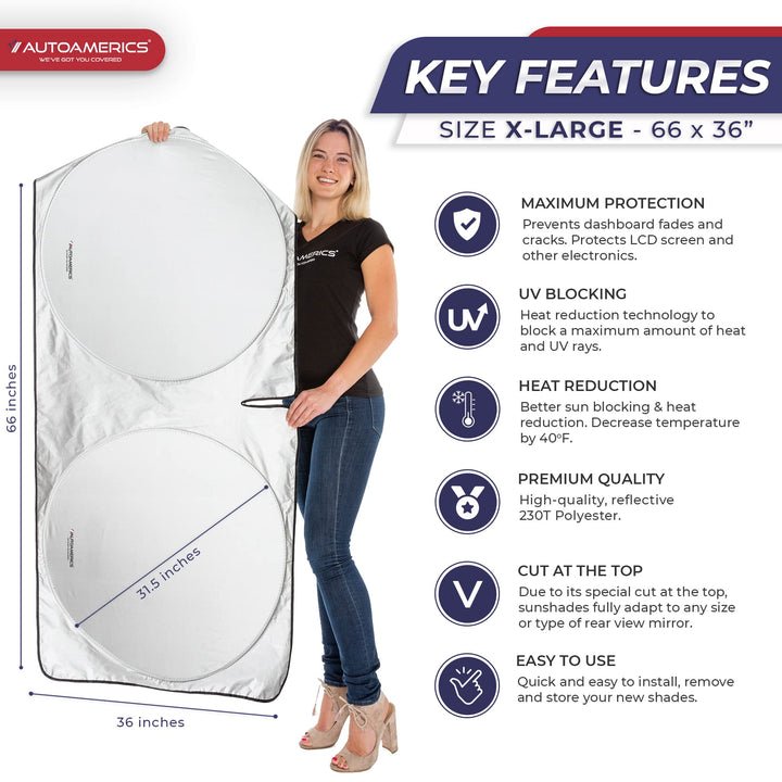 Autoamerics 1-Piece Windshield Sun Shade Standard Silve