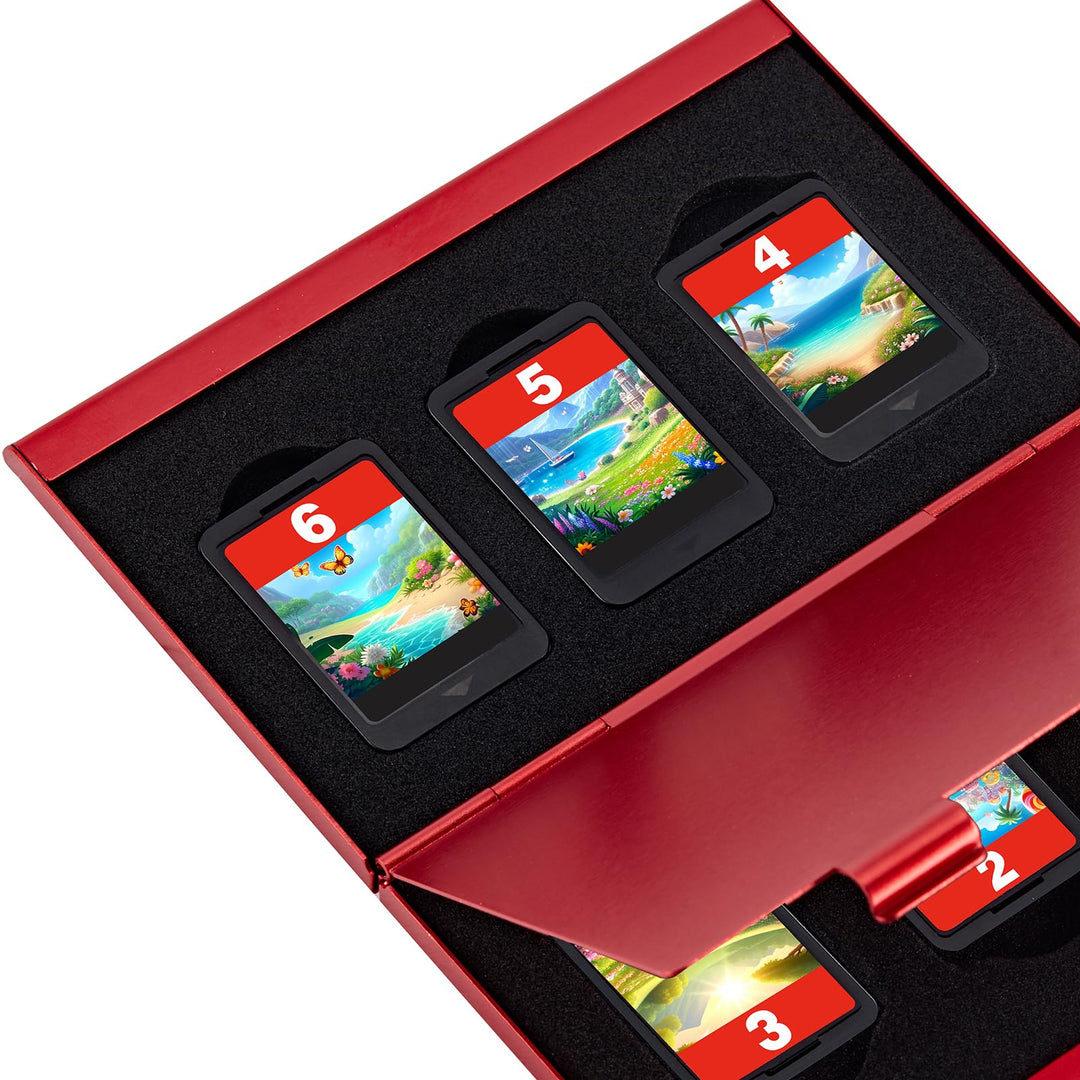 Switch Game Case Compatible with Nintendo Switch(OLED/Lite) Games Holder,Metal Switch Game Card Case with 6 game storage – Red