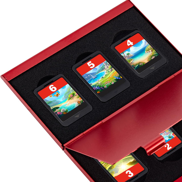 Switch Game Case Compatible with Nintendo Switch(OLED/Lite) Games Holder,Metal Switch Game Card Case with 6 game storage – Red