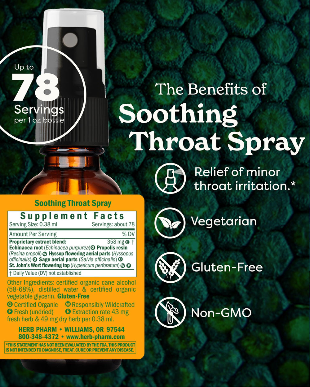 Herb Pharm Soothing Throat Spray Herbal Formula with Ec