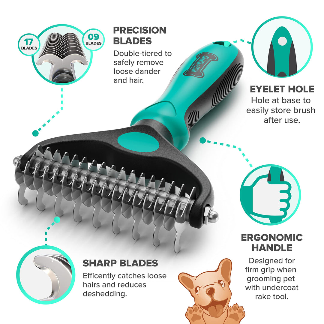 Ruff &#39;N Ruffus Dog Brush for Shedding - Double Sided Undercoat Rake for Dogs &amp; Cats - Dematting Comb for Dogs - Deshedding Dog Brush with Nail Clipper - Cat Grooming Brush Reduce Shedding by 95%
