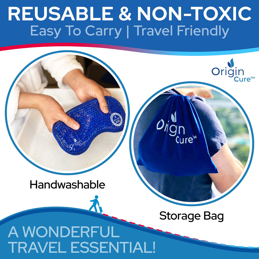 Origin Cure Blue Gel Eye Mask Hot and Cold – Cooling Gel Eye Mask for Puffy Eyes, Dark Circles, Dry Eyes, Allergies, Sinuses, Migraines – Reusable Compress for Stress, Styes, Swelling, and Pain Relief