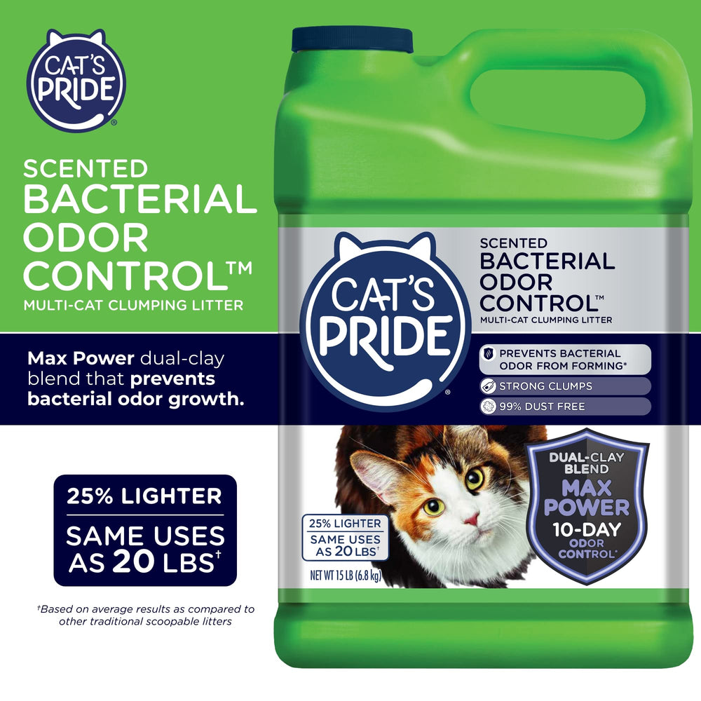 Max Power: Bacterial Odor Control - Up to 10 Days of Powerful Odor Control - Strong Clumping - 99% Dust Free - Multi-Cat Litter, Fresh Scented, 15 Pounds