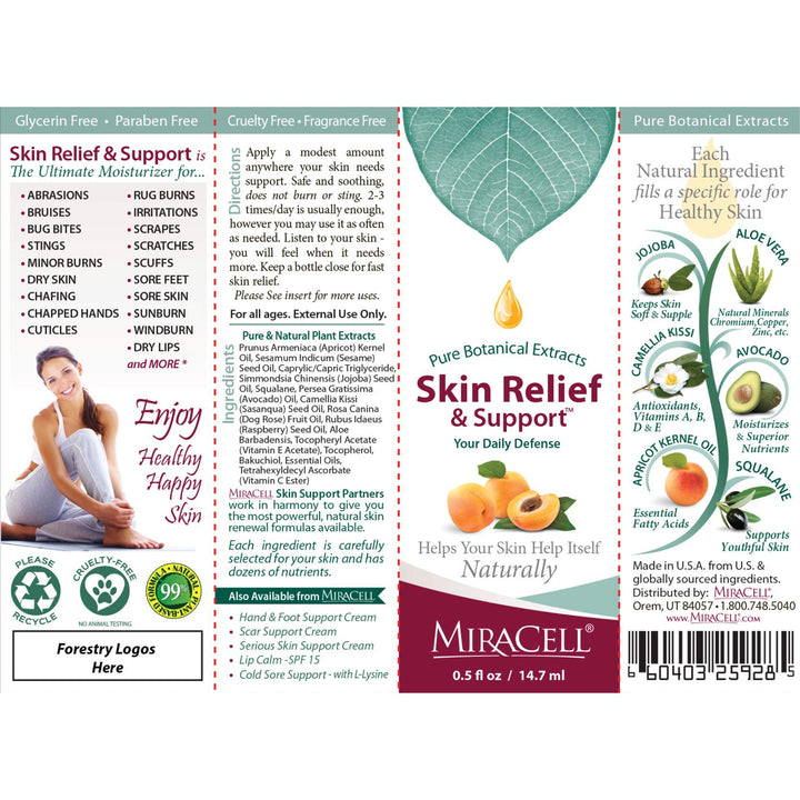 Skin Relief and Support Apricot Kernel Oil, Coconut Oil, Sesame Oil Jojoba Oil, Avocado Oil, Camellia oil, Rosehip oil Vitamin E, Serum .5 oz