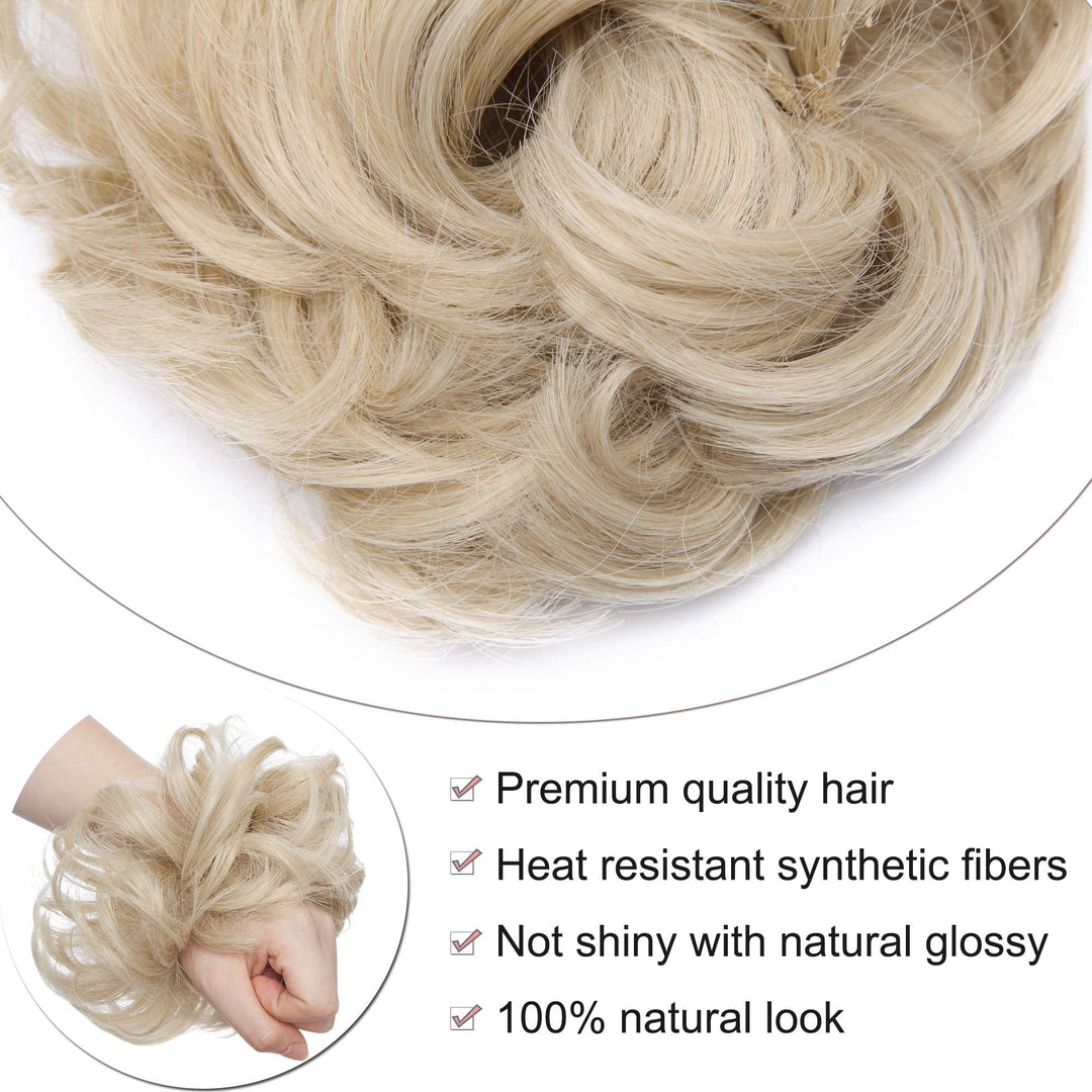 Hair Bun Hairpiece Scrunchy Updo Hair Pieces Fluffy Scrunchies Donut Top Knot Hairpiece Synthetic Curly Wavy Messy Chignons with Elastic Rubber Band Hickory Brown-Thicker 1pc 35g