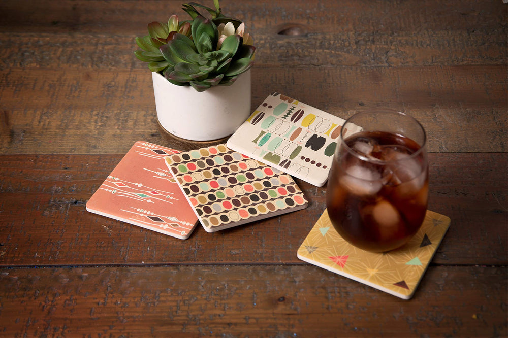 Absorbent Coasters, 4-1/4-Inch, Retro Modern, Set of 4