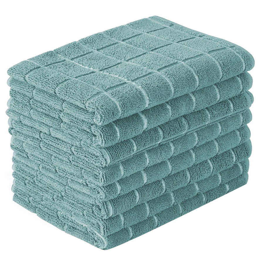 Microfiber Dish Towels - Soft, Super Absorbent and Lint Free Kitchen Towels - 8 Pack (Lattice Designed Lake Blue Colors) - 26 x 18 Inch