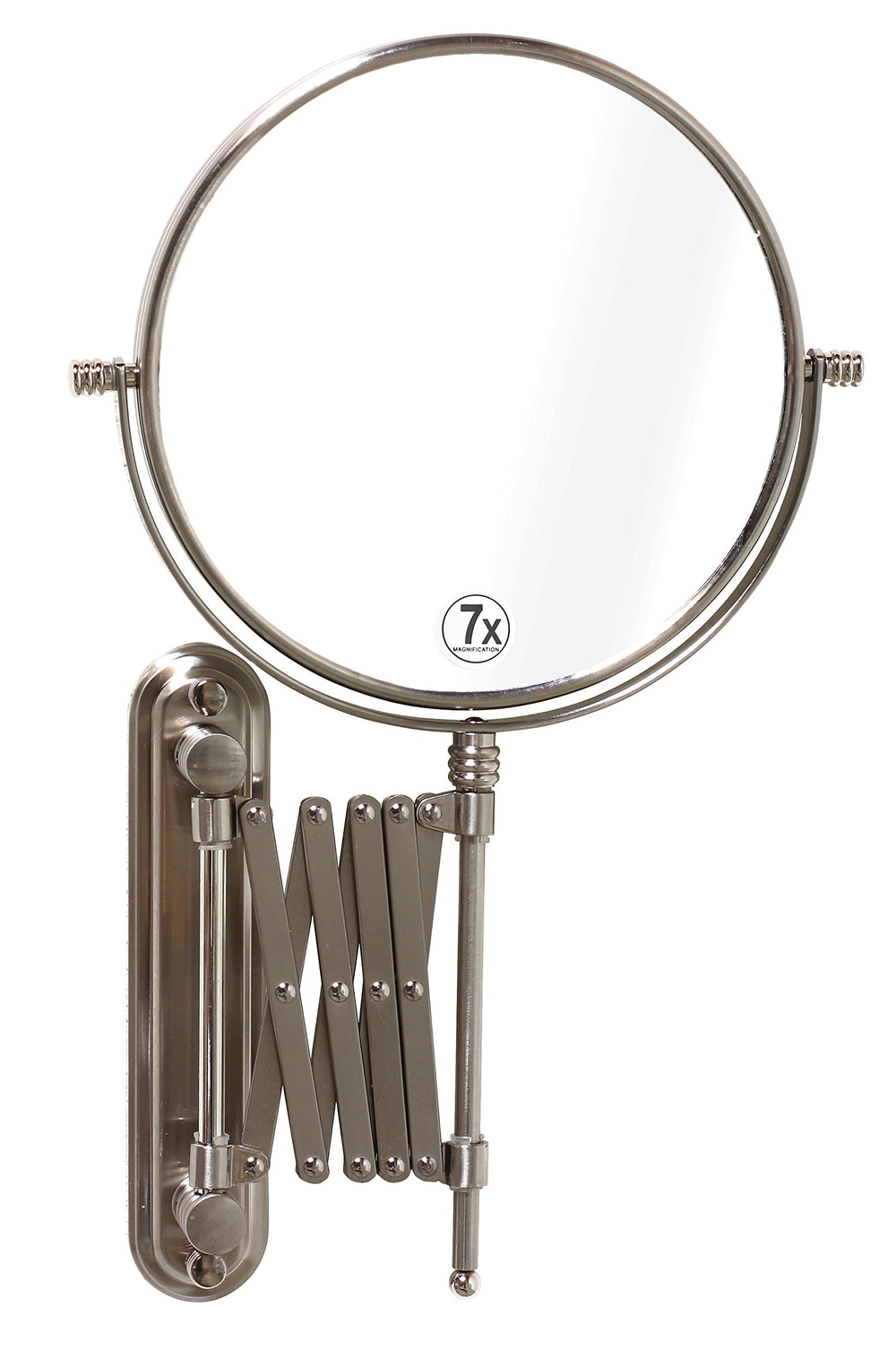Deco Bros 8 Inch Two Sided Extension Wall Mount Mirror With 7x Magnification, 13.5 Inch Extension, Nickel