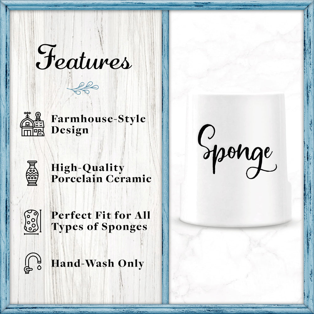 Sponge Holder for Kitchen Sink - Rustic Farmhouse Home & Kitchen Decor - White Ceramic