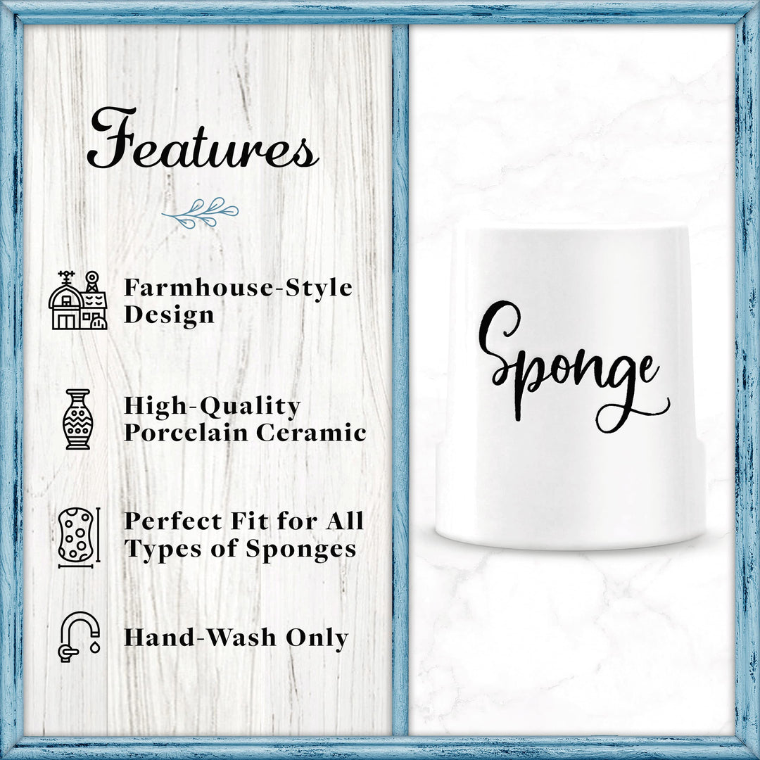 Sponge Holder for Kitchen Sink - Rustic Farmhouse Home &amp; Kitchen Decor - White Ceramic