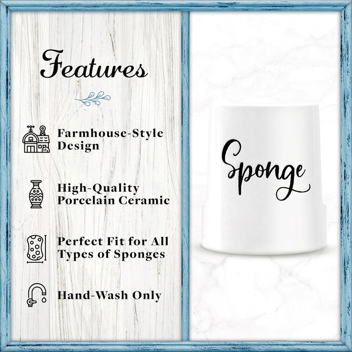 Sponge Holder for Kitchen Sink - Rustic Farmhouse Home &amp; Kitchen Decor - White Ceramic