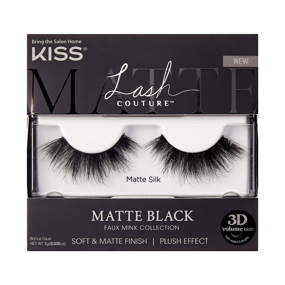 Lash Couture Matte Black Faux Mink Collection, False Eyelashes 1-Pack, Soft Real Mink Texture &amp; Matte Finish, High Impact Color, 3D Volume, Knot-Free Lash Band, Reusable, Matte Silk, 1 Pair