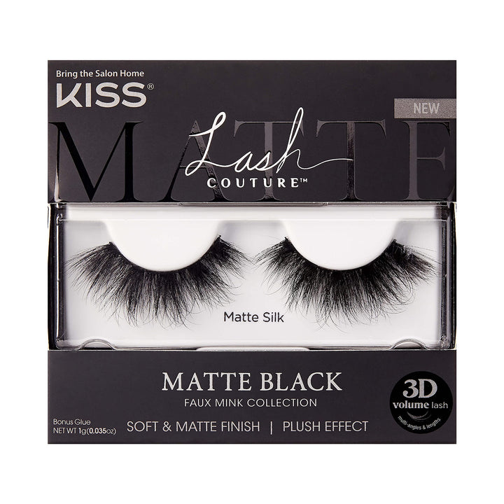 Lash Couture Matte Black Faux Mink Collection, False Eyelashes 1-Pack, Soft Real Mink Texture &amp; Matte Finish, High Impact Color, 3D Volume, Knot-Free Lash Band, Reusable, Matte Silk, 1 Pair