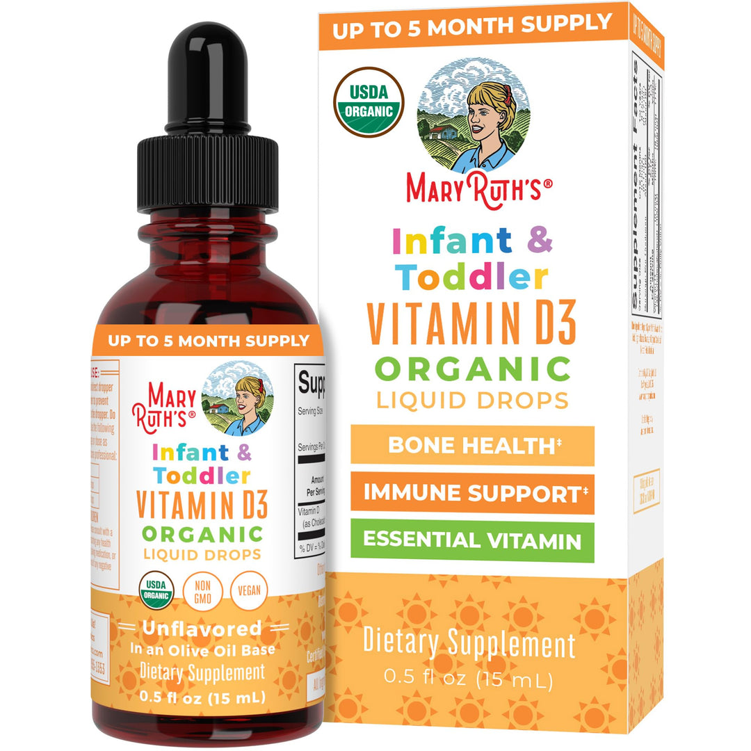USDA Organic Vitamin D Drops | Vitamin D3 Liquid | Sugar Free | Liquid Vitamin D Drops Immune Support for Infants &amp; Toddlers | VIT D3 | Gluten Free | Non-GMO | 90-150 Servings