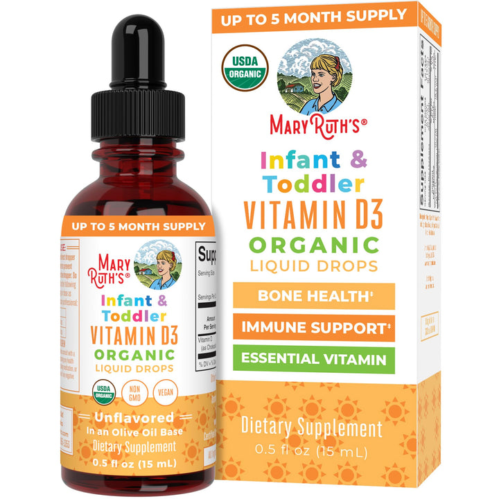 USDA Organic Vitamin D Drops | Vitamin D3 Liquid | Sugar Free | Liquid Vitamin D Drops Immune Support for Infants &amp; Toddlers | VIT D3 | Gluten Free | Non-GMO | 90-150 Servings