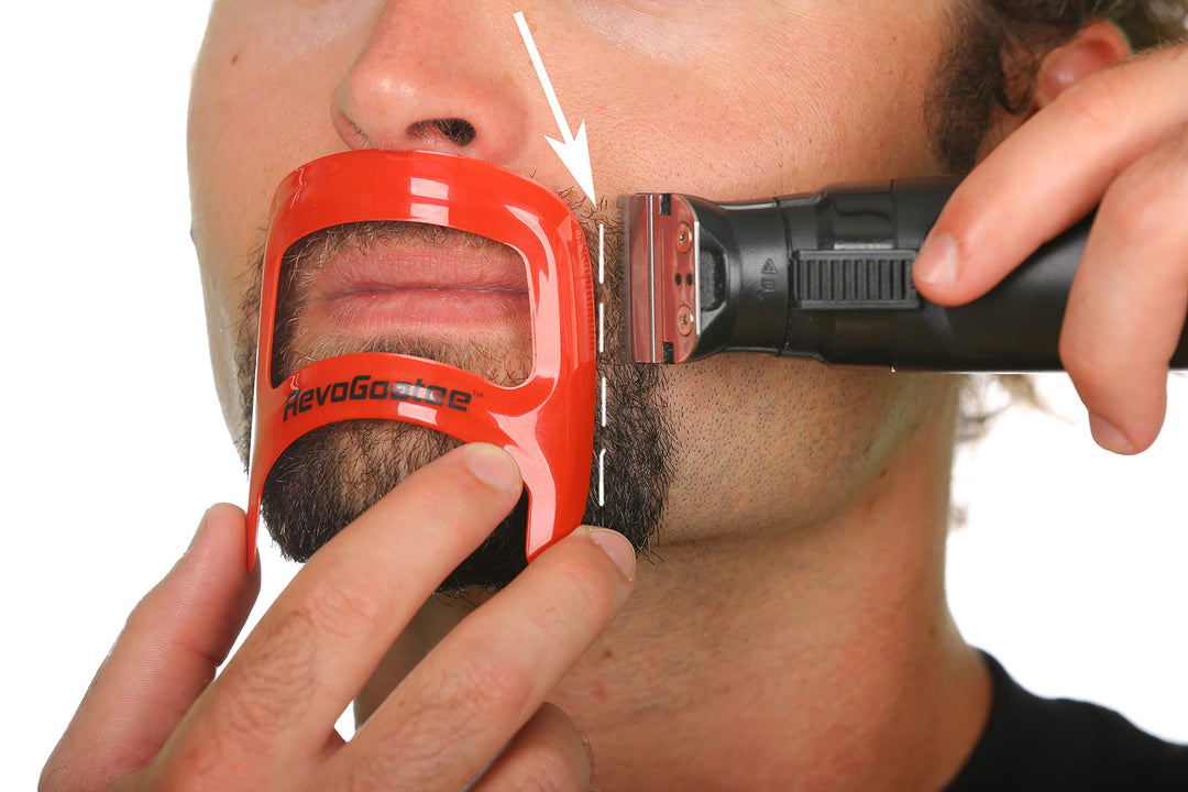 RevoGoatee Goatee Shaving Template - Shaping &amp; Edge-up Tool for Goatee Trimming, Lineup - Grooming Kit for Men - One Size Fits All - Self Cut Guide - Use w/Beard Trimmer or Clipper - Barber Supplies