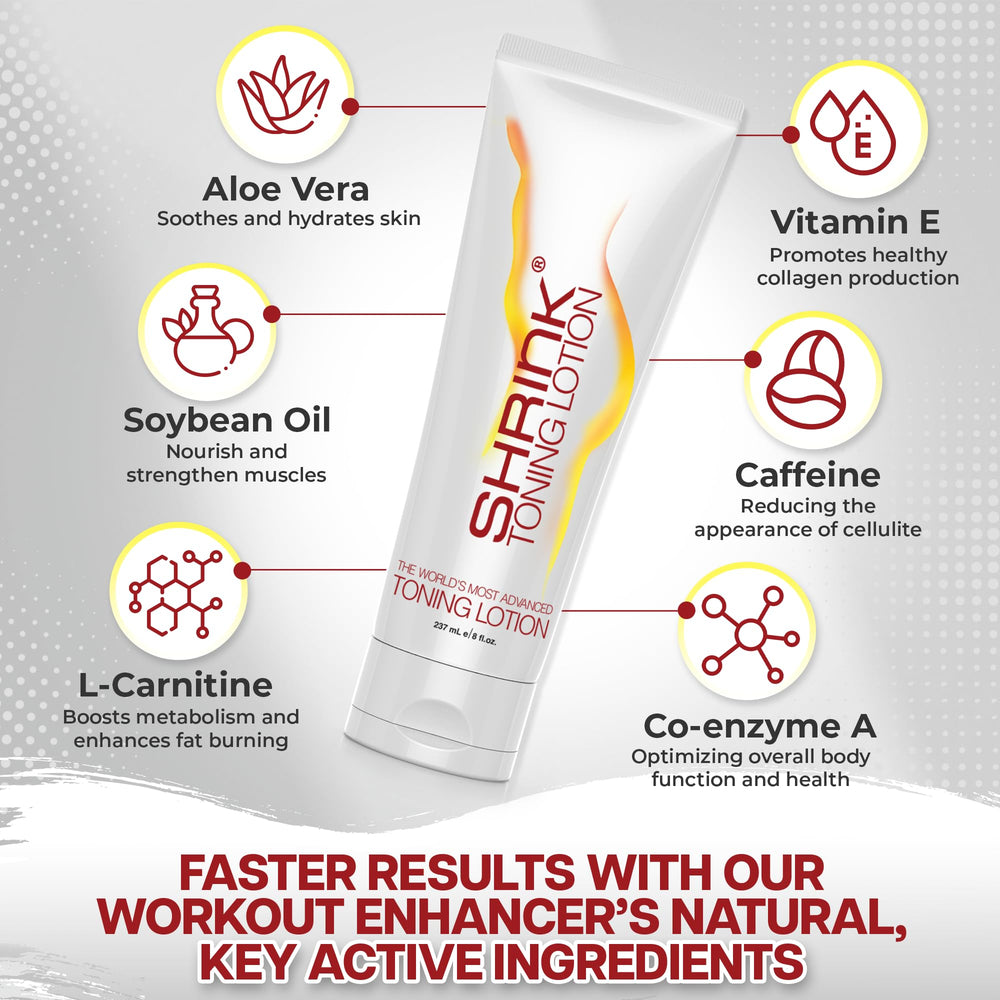 Shrink Toning Lotion - Heat Activated Cellulite Cream and Firming Body Lotion for Women and Men - Body Cream for Stomach, Tummy, and Body - with Caffeine, Vitamin E, Skin Tightening Body Cream (8oz)