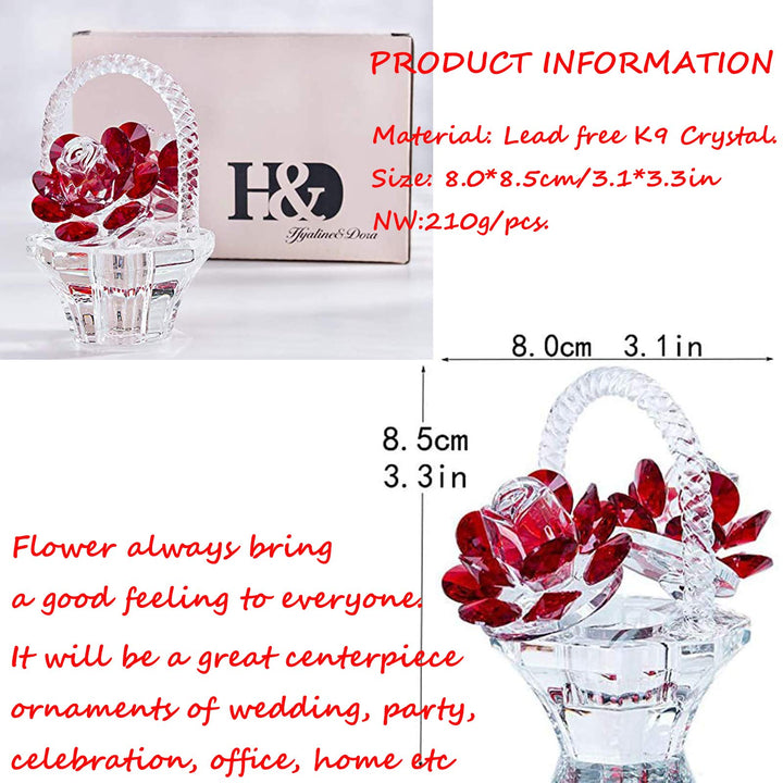 H&amp;D HYALINE &amp; DORA Crystal Red Rose Flower Basket Crystal Collectible Figurines Ornaments for Home Decor Table Centerpiece