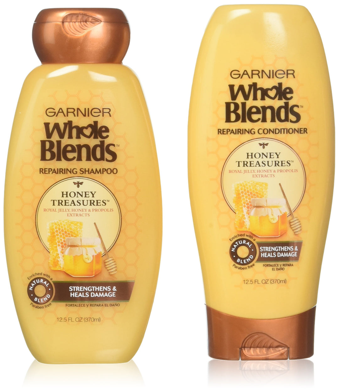 Garnier Whole Blends Haircare - Repairing Shampoo & Conditioner Set - With Royal Jelly Honey & Propolis Extracts - Net Wt. 12.5 FL OZ (370 mL) Per Bottle - One Set