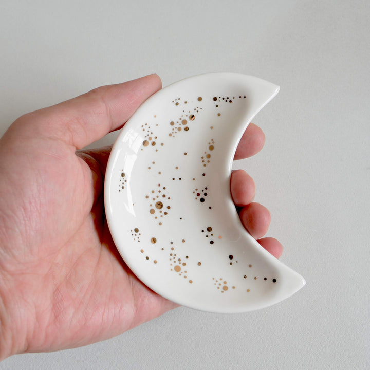 BIHOIB Small Moon Jewelry Dish Tray, Decorative Ceramic
